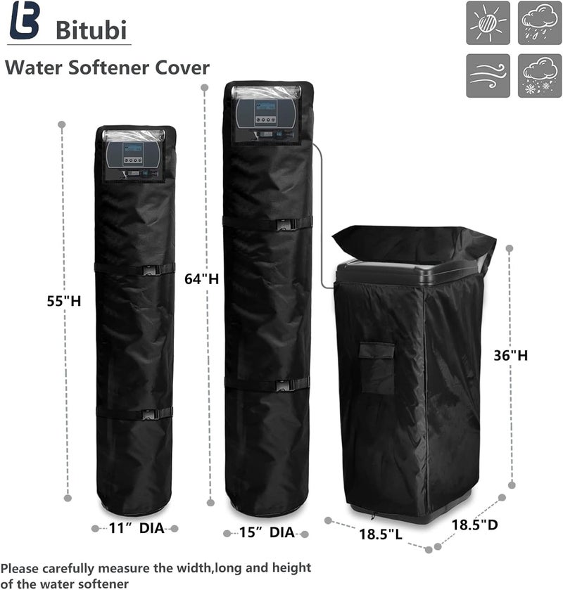 Bitubi Water Softener System Cover Outdoor for PRO+AQUA Water Softener System, 2Pcs Softener Tank/Filter Cover + 1Pcs Brine Tank Cover, All Weather Protection, Black - Image 2